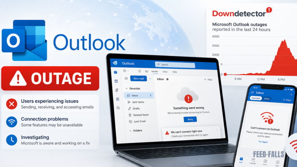 Microsoft Outlook outage affecting Exchange Online users with email and authentication problems.
